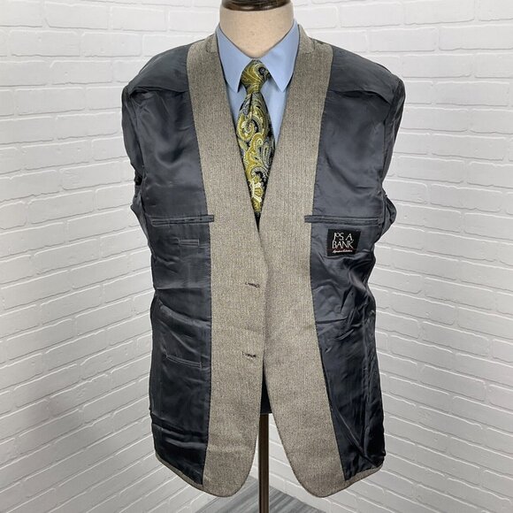 Jos A Bank Blazer Men 40R Brown Herringbone Signature‎ Classic Silk Camel Hair - Picture 6 of 12